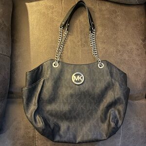 Michael Kors black and gray Shoulder Bag with Silver Chain